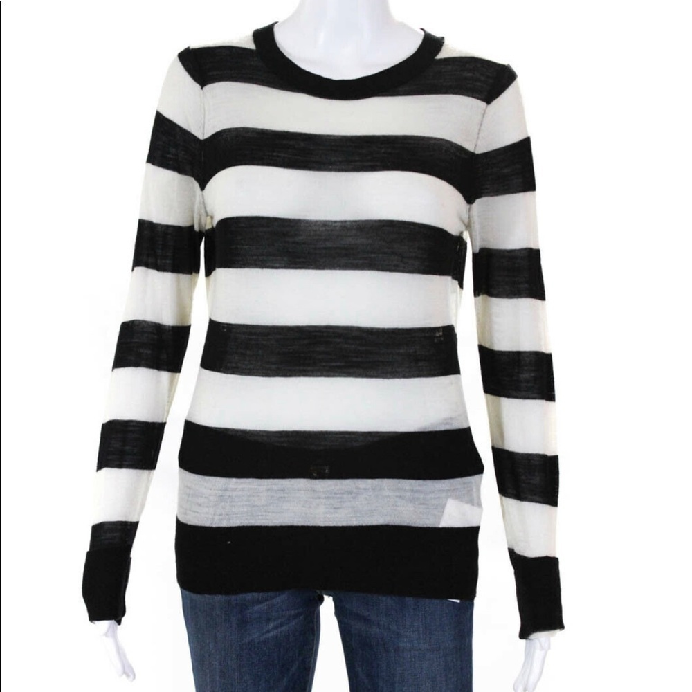A.L.C. Wool Striped Cut Out Back Crew Neck Long Sleeve Sweater M